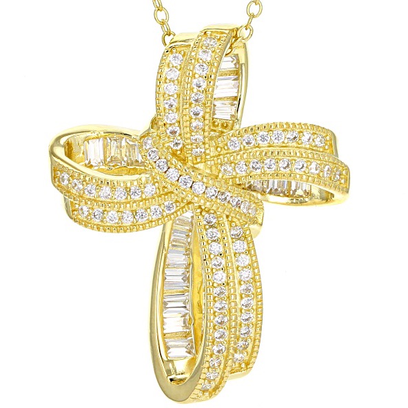 Jtv Cross Necklace White Cubic Zirconia 18k Gold Over Sterling Statement Pendant